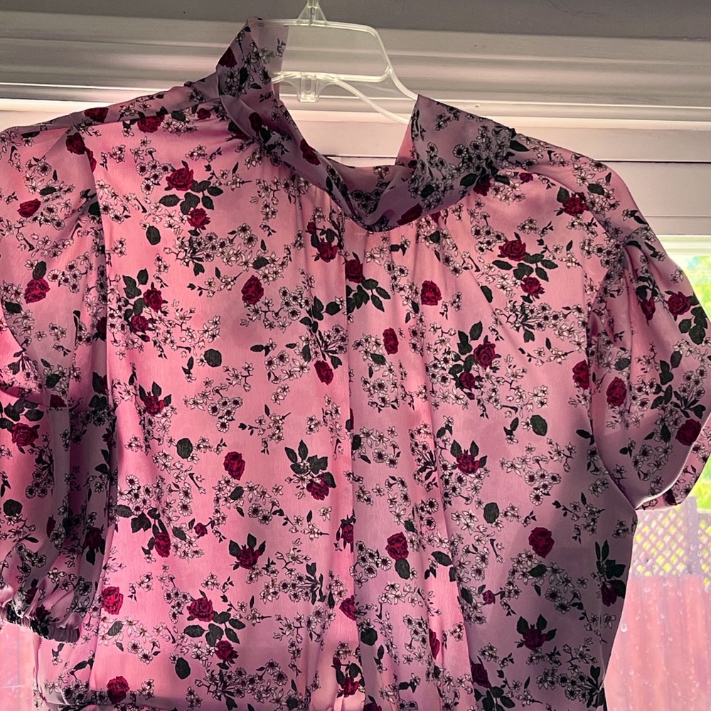 Beautiful cropped pink rose cropped blouse.